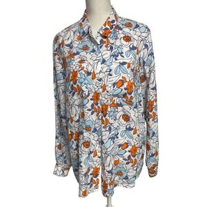 Charter Club Luxury Linen Blue Floral Casual Button Down Shirt Women's XL